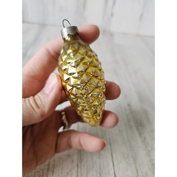 Vintage USA shiny brite pinecone gold glass ornament Xmas tree - Picture 6 of 6